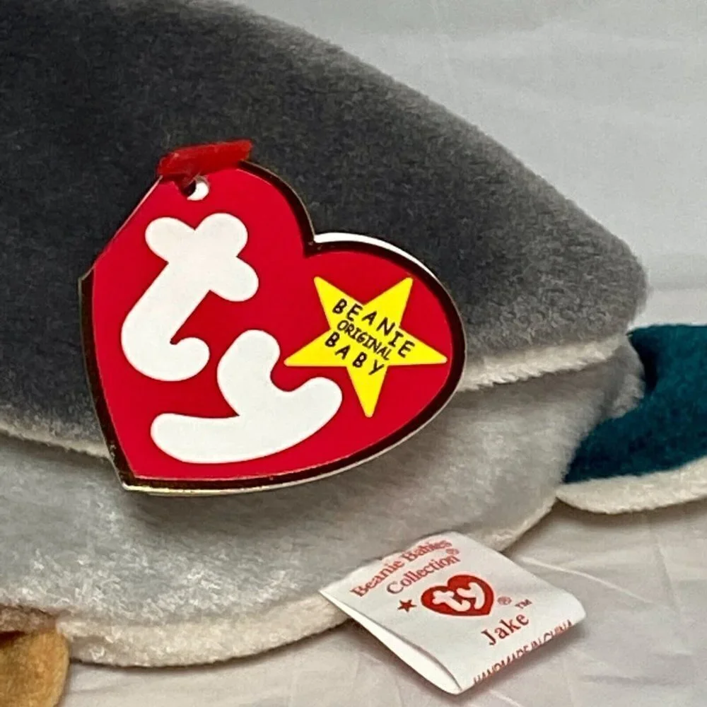 Ty Beanie Baby Original Jake Retired PE Pellets W/Rare Tag Errors Red Stamp #402